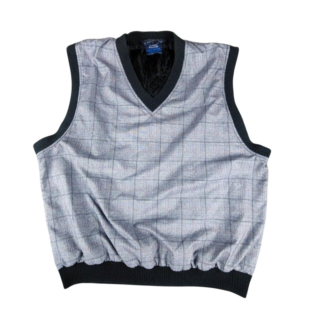Sunderland Of Scotland Vest Mens XL Gray Plaid Lined V Neck Golf Knit